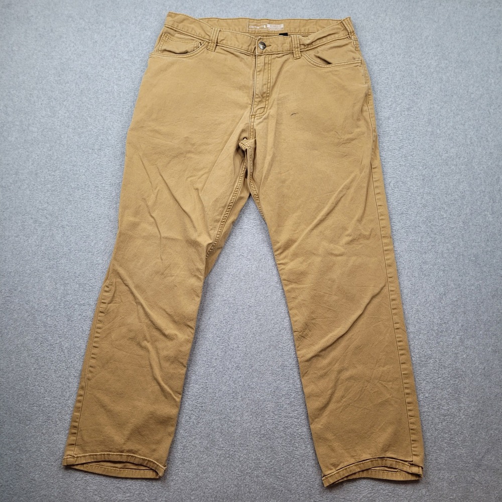 Carhartt Relaxed Fit Pants Mens 36x32 Tan Canvas Workwear Utility Dungaree